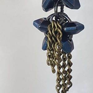 Handmade Boutique Blue Luster and Brass Earrings